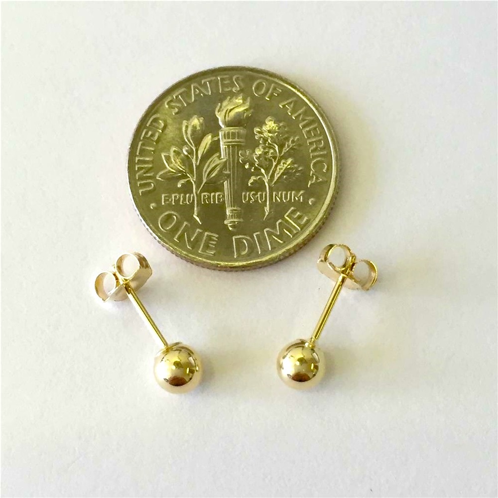 14K Yellow Gold High Polish Ball Stud Earrings 4mm